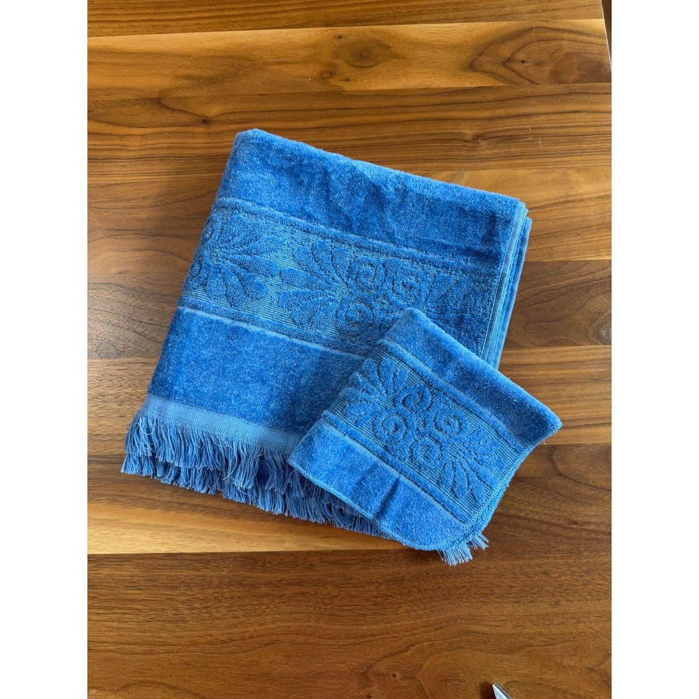 VTG Cannon Monticello Washcloth Towel Set 2 Piece Set Blue Flowers Cotton NWT